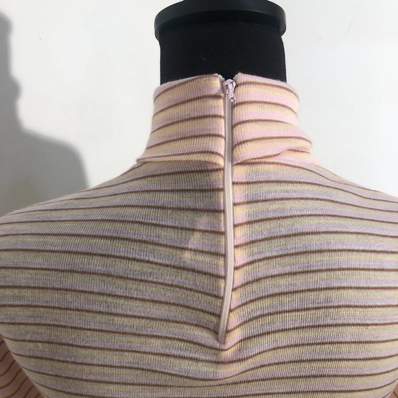 70s Vintage Acrylic Pink Striped Turtleneck Shirt - Picture 5 of 7